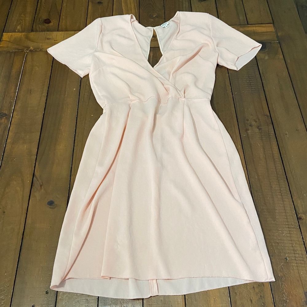 Wilfred Aritzia Blush Pink Open Back Crepe Mini Dress Size 6 Wrap Front